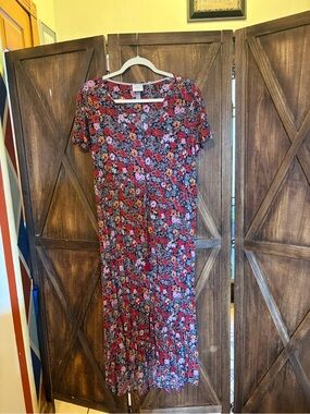 Knox Rose Red Floral V-Neck Short Sleeve Maxi Dress